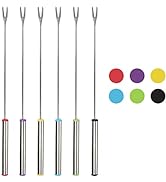 6PCS 9.5 Inch Color-Coded Stainless Steel Fondue Forks, Cheese Fondue Fork Stainless Steel Fruit ...
