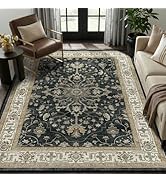 RELEANY Area Rugs 5'x7' Washable Vacuum-Friendly, Non-Slip, Floral Vintage Distress Print Pattern...