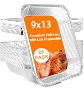 9x13 Aluminum Foil Pans with Lids Disposable - Half Size Aluminum Foil Heavy Duty Deep Bakin Pan,...