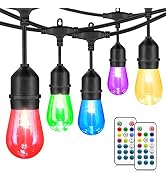 Mlambert 48FT Outdoor Patio Lights, RGB Cafe String Lights with 15 E26 S14 Shatterproof Edison Bu...