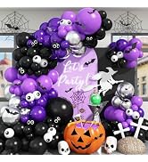 Jobkoo Purple Black Silver Balloon Arch, Metallic Silver Dark Purple Black Balloons Purple Black ...