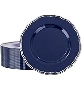 Hioasis 60pcs Blue plastic plates - Blue and Silver Disposable Plates, 10.25 inch Plastic Dinner ...