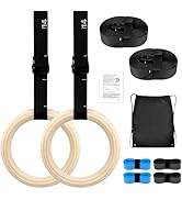 ZILLEEN Wooden Gymnastics Rings Olympic Rings with Adjustable Straps for Pull Up Bar Exercise Men...