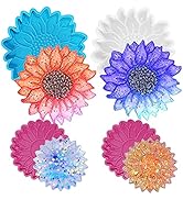 Sunflower Resin Coaster Molds Keychain Resin Molds, AFUNTA 4 PCS Non-Slip Epoxy Resin Mold for Co...