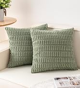 Aegero Pack of 2 Corduroy Decorative Throw Pillow Covers 18x18 Inch Soft Corduroy Striped Square ...