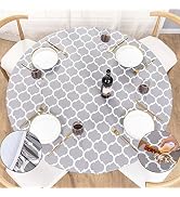 UMINEUX Round Fitted Vinyl Tablecloth with Elastic Edged & Flannel Backing, Waterproof Wipeable R...
