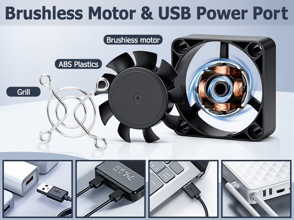 40mm brushless motor usb port metal grill 5v phone charger power bank laptop router playstation