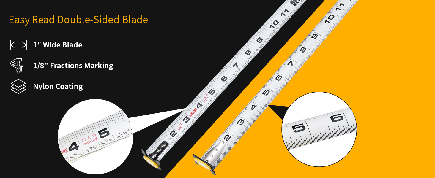 Tape Measure 25 ft with 1/8 Fractions Measuring Tape Retractable Measurement Tape Magnetic