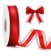 KINGLAKE Organza Sheer Satin Ribbon 1'' Red Ribbon for Gift Wrapping