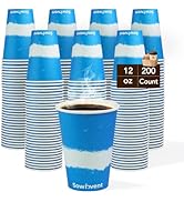 Sowinvent 12 oz 200 Count Paper Coffee Cups, Blue Disposable Drinking Small Cups for Hot or Cold ...
