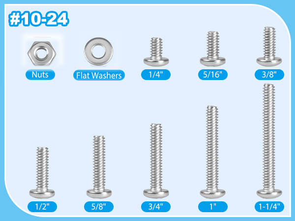 #10-24 Phillips Pan Head Machine Screws Nuts Washers Assortment Kit