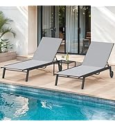 DWVO Outdoor Chaise Lounge Set, 2 Patio Chaise Lounge Chairs with Side Table, Textile Pool Lounge...
