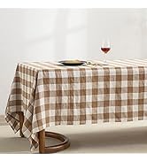EVERLY 100% Yarn-Dyed Pure Linen Rectangle Tablecloth 60x84Inches for Dining,Buffet Parties,Picni...