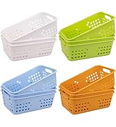 Jucoan 12 Pack Small Plastic Storage Baskets, 8.5 x 5.5 x 3 Inch Colorful Plastic Classroom Organ...