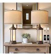 25'' Table Lamps Set of 2 for Living Room Bedroom Farmhouse Metal Lamps with 2 USB Ports, Built-I...