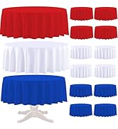 BCCSNNM 12 Pack Disposable Plastic Tablecloths,Red White Blue Round Table Covers,84 Inch Waterpro...