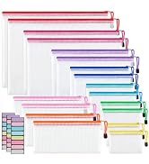 JARLINK 18 Pack 8 Sizes Mesh Pouch, 9 Colors, Waterproof Zipper Bags Document Multipurpose Travel...