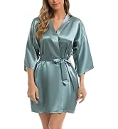 Vlazom Womens Kimono Robes Dressing Gown Satin Bathrobe Nightdress Short Style Bridal Robe