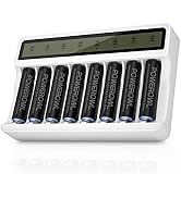 POWEROWL 2800mAh Rechargeable AA Batteries with Smart 8 Bay Battery Charger, Low Self Discharge N...