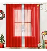SpaceDresser Sheer Voile Window Treatment Rod Pocket Curtain Panels for Kitchen Bedroom Living Ro...