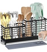 TomCare Utensil Holder with Water Absorbent Diatomite Stone 3 Removable Dividers Large Silverware...