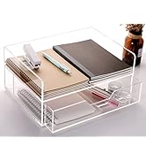SANRUI Acrylic Desk Organizer with Drawer , 2 Tier Paper Tray for Letter/A4 Printer Paper/Magazin...