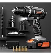 Cordless Drill Set, 20V Power Drill with Battery 2.0Ah and Charger, 3/8-Inch Keyless Chuck Electr...