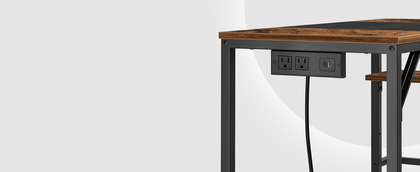 Computer Desk, Home Office Desk with Power Outlet