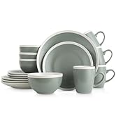 Stone Lain Serenity 16-Piece Stoneware Dinnerware, 2-Tone, Speckles, Green and Cream,