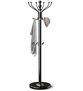 OIRUMIE Coat Rack with Natural Marble Base, Metal Freestanding Coat Rack with 16 Hooks, Sturdy Co...