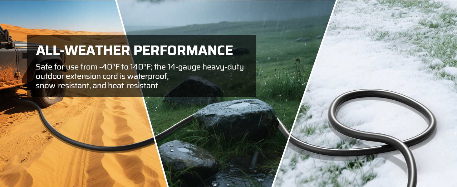 360° Rotating Flat Plug Outdoor Extension Cord 25FT
