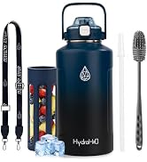 64oz Insulated Stainless Steel Water Bottle, Half Gallon Fruit Infuser Water Bottle with Straw, S...