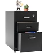 DEIGEHJRE 3-Drawer Mobile File Cabinet with Lock, 18.3" H Filing Cabinet Under Desk, Tag Jacks & ...