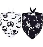 2 Pack Halloween Dog Bandanas - Happy Halloween Pet Bandanas Skull Ghost Bat, Black White Cute Do...