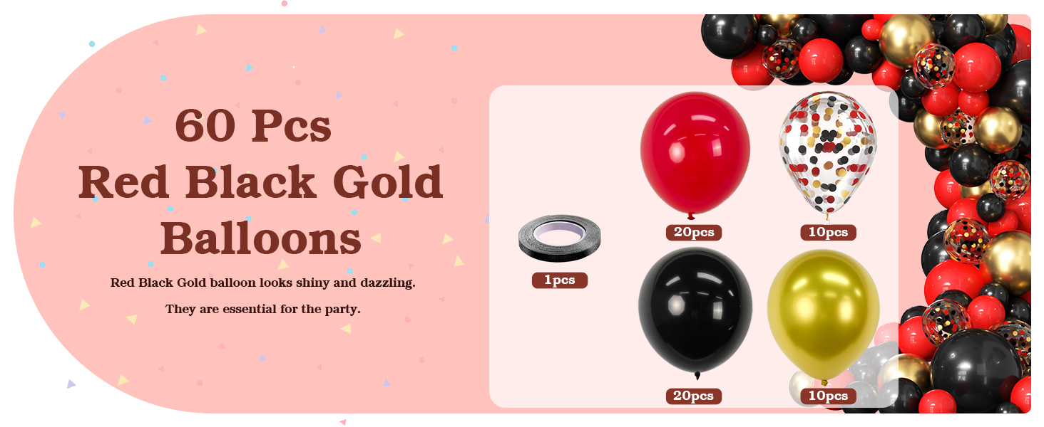 12inch black red gold balloons