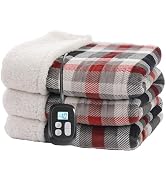 BRILLIO Electric Heated Blanket 72"x84" Full Size Flannel & Sherpa - 4 Heat Settings & 10H Auto S...