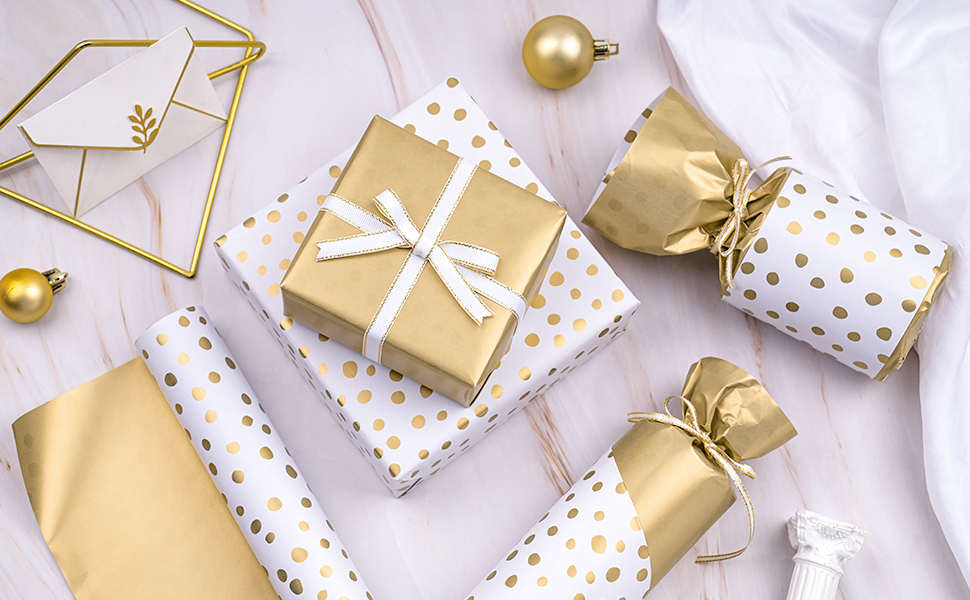 WRAPAHOLIC Gold & Delicate Polka Dots Wrapping Paper Roll
