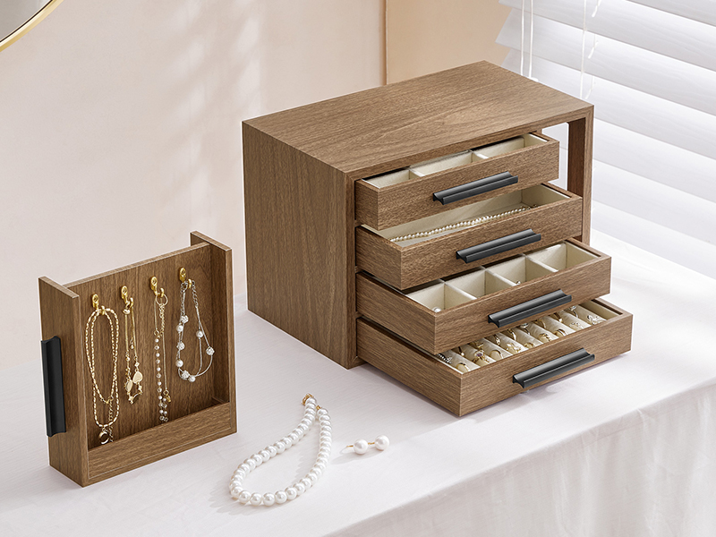 Jewelry Box, Wooden Jewelry Organizer with Transparent Windows, Jewelry Storage Box