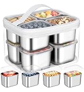 Snackle Box Container, 8 Stainless Steel Compartments with Individual Lids | Durable Clear Tote B...