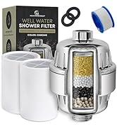 AquaHomeGroup Well Water Shower Head Filter (2 Cartridges Included) – Minimizes Rust Stains & Sed...