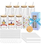 MAFYE Sublimation Glass Blanks With Bamboo Lid, 16OZ Clear Sublimation Beer Can Glass with Glass ...