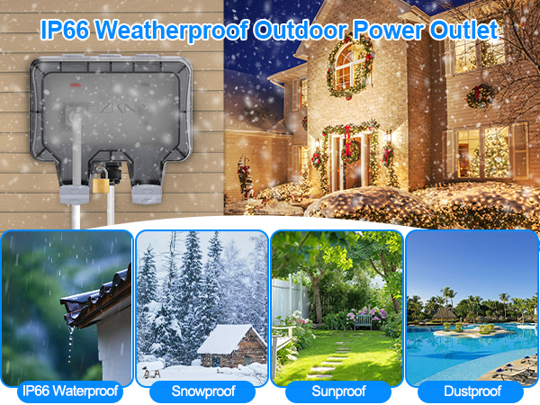 Waterproof Outdoor Outlet with Cover Weatherproof Double Socket Box for Home Improvement