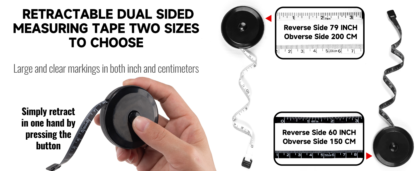 Retractable Measuring Tape, 60-Inch Flexible Double-Scale Tailor Tape for Sewing