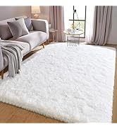 Ailyei Soft Shag Rugs for Bedroom, 4x6 White Fluffy Shaggy Rugs for Living Room Nursery, Luxury M...
