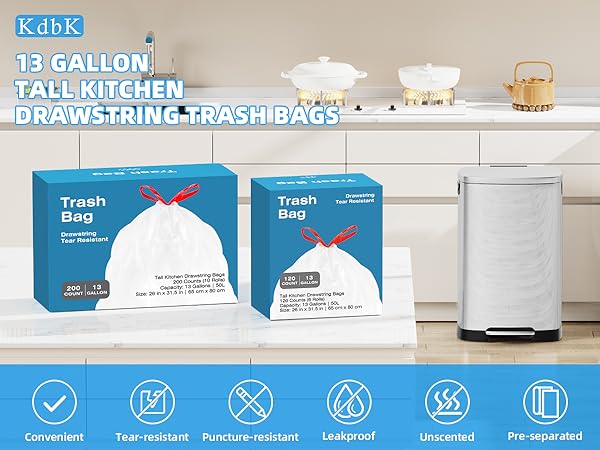 13 Gallon Kitchen Drawstring Trash Bags