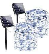 SANJICHA 2-Pack Each 72FT 200 LED Solar String Lights Outdoor, Waterproof Solar Fairy Lights Silv...