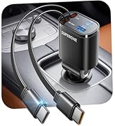 SUPERONE 90W Retractable Car Charger with Dual Type C Cables, Car Adapter USB C Fast Charger, 5-i...