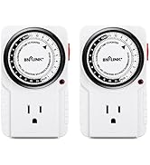 BN-LINK 24 Hour Plug-in Mechanical Timer Grounded for Aquarium, Grow Light, Hydroponics, Indoor L...