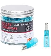 HKS 100 PCS Heat Shrink Male Bullet Connector - Blue 16-14 AWG - Electrical Wire Connectors Kit -...