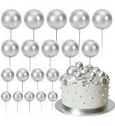 ASTARON 20 Pcs Ball Cake Topper Decorations Mini Balloons Cake Topper Sticks Silver Balls Cake Pi...